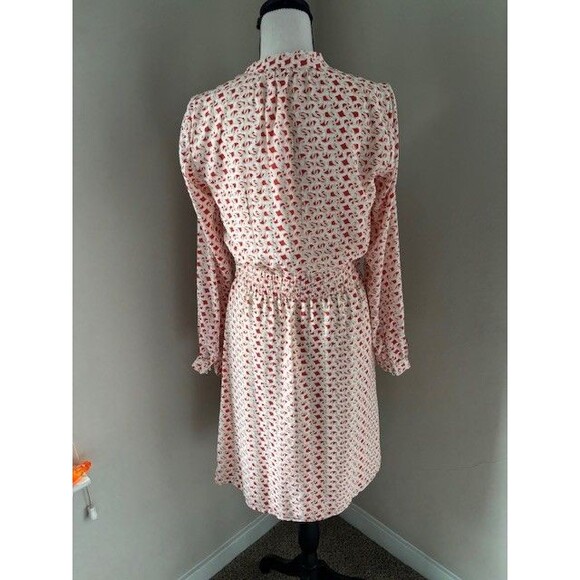 H&M Red Tan & White Long Sleeve Dress Tie Front Polyester Sz XS - Picture 5 of 5